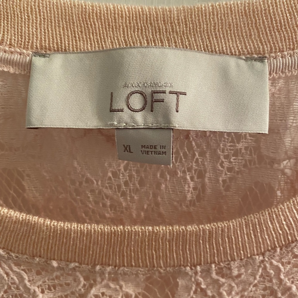 LOFT Open Lace Long Sleeve Scoop Neck Pullover Top - Picture 6 of 7